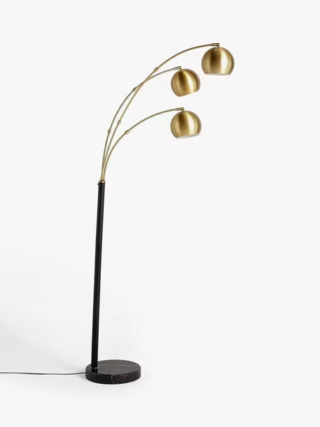 John Lewis Hector 3 Arm Marble Base Arched Floor Lamp - Antique Brass/Black