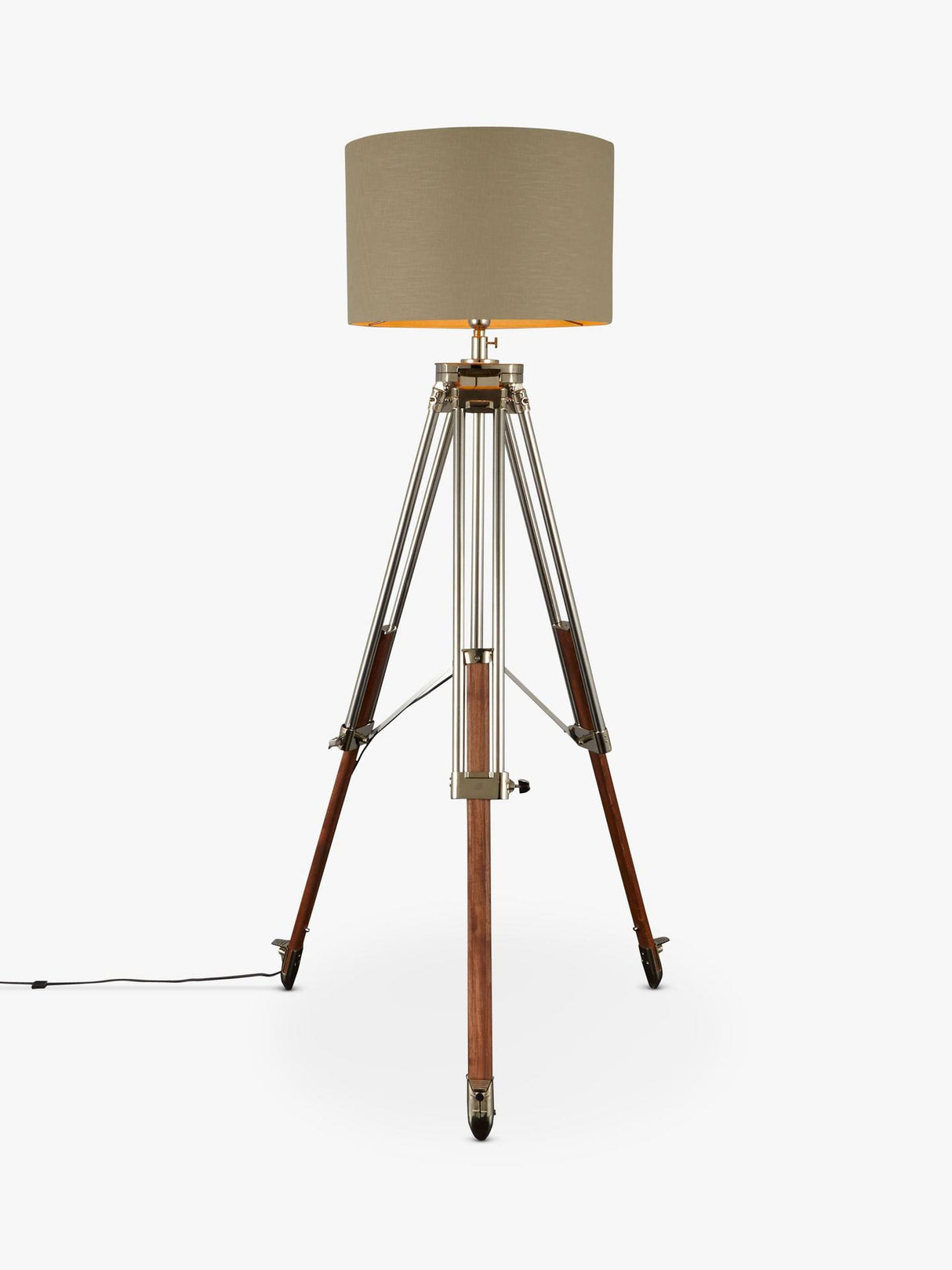 John Lewis Tommy Foot Switch Large Drum Shade Tripod Floor Lamp - Natural