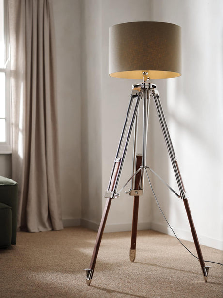 John Lewis Tommy Foot Switch Large Drum Shade Tripod Floor Lamp - Natural
