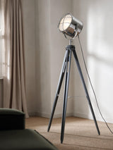 John Lewis Jules Drum Shape Wood Marine Head Steel Tripod Floor Lamp Silver