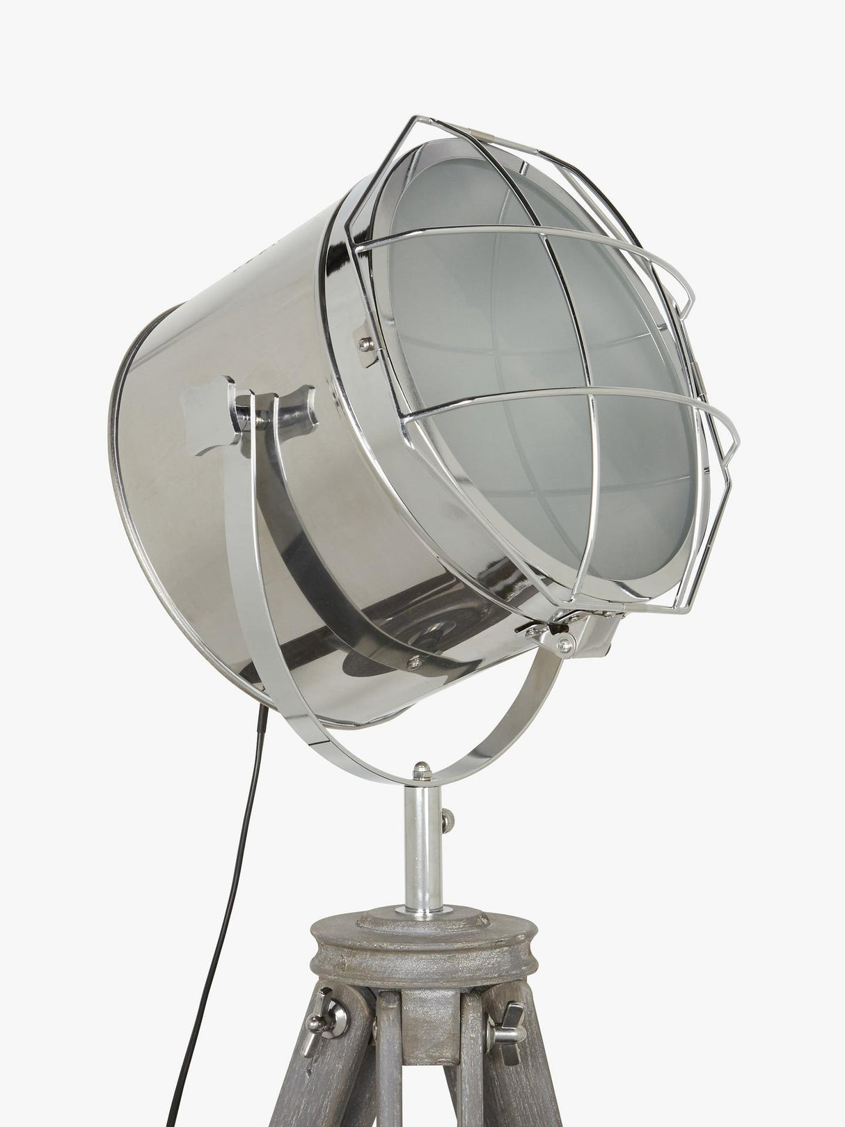 John Lewis Jules Drum Shape Wood Marine Head Steel Tripod Floor Lamp Silver