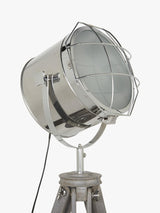 John Lewis Jules Drum Shape Wood Marine Head Steel Tripod Floor Lamp Silver