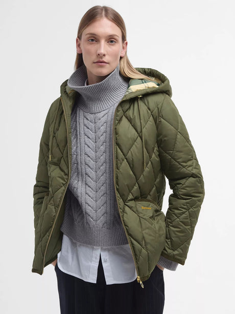 Barbour Women's Erin Puffer Quilted Jacket - Olive/Ancient Tartan - Size 12