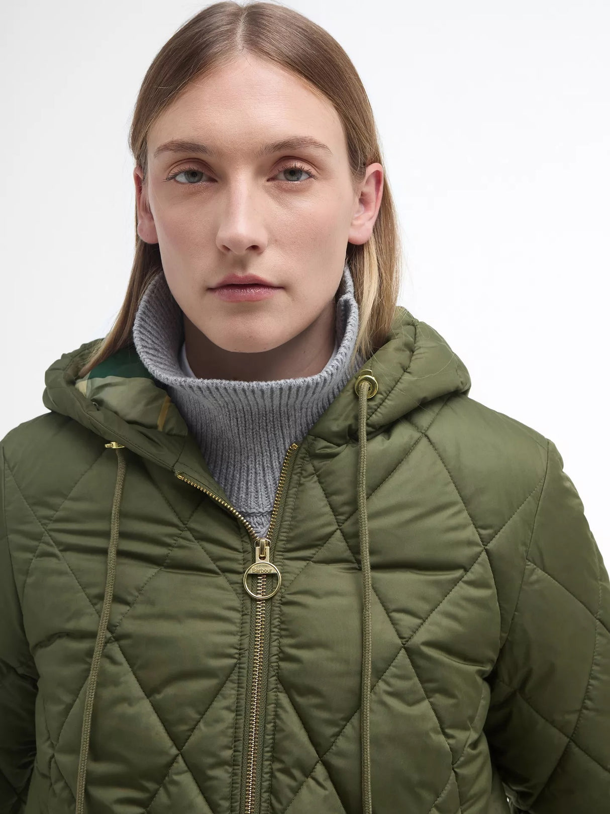 Barbour Women's Erin Puffer Quilted Jacket - Olive/Ancient Tartan - Size 12