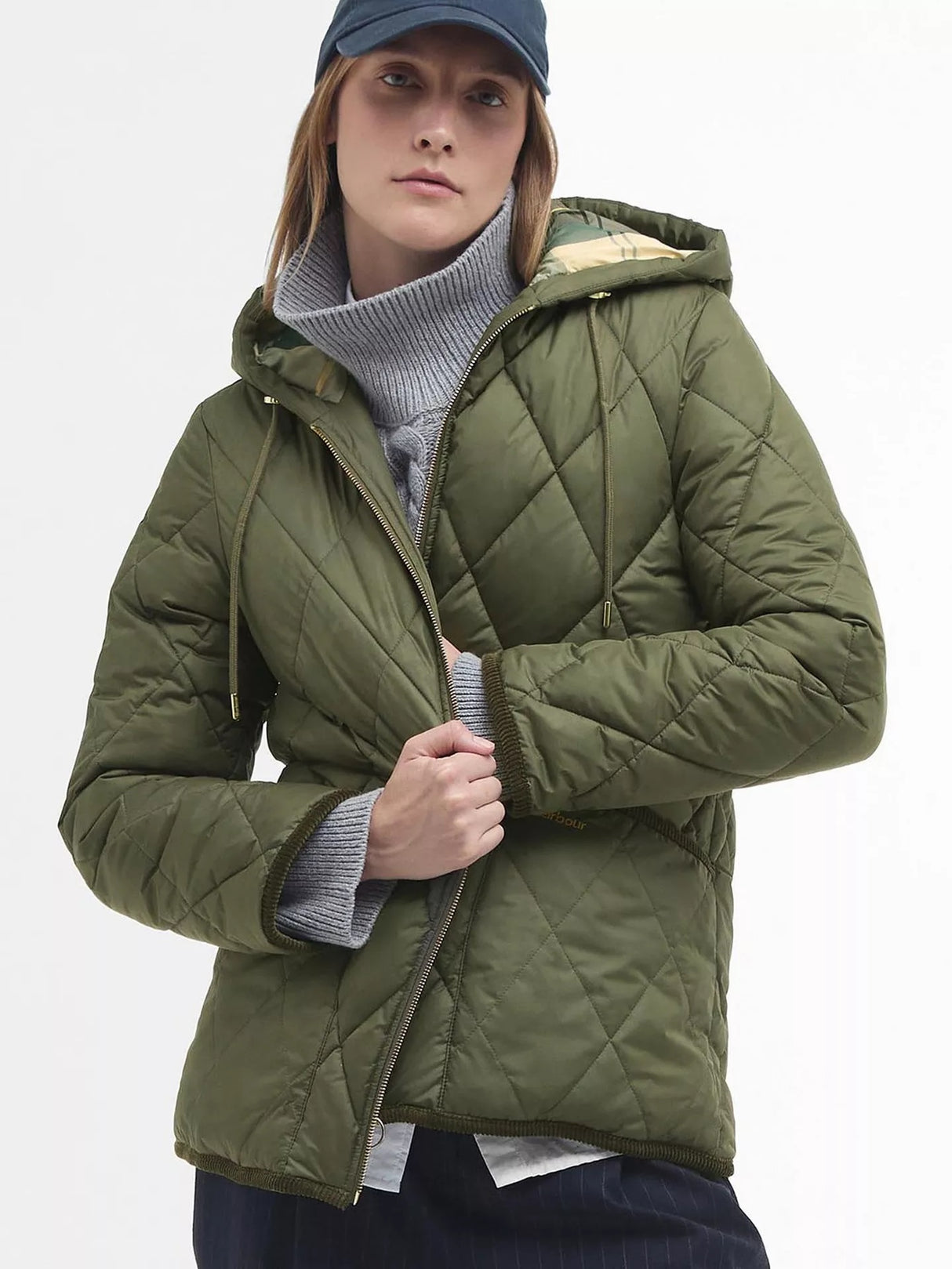 Barbour Women's Erin Puffer Quilted Jacket - Olive/Ancient Tartan - Size 12