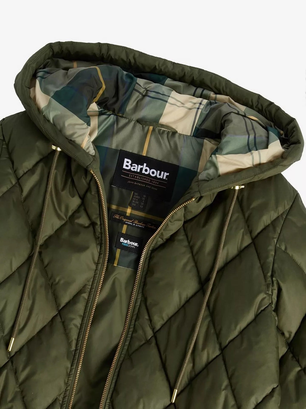 Barbour Women's Erin Puffer Quilted Jacket - Olive/Ancient Tartan - Size 12