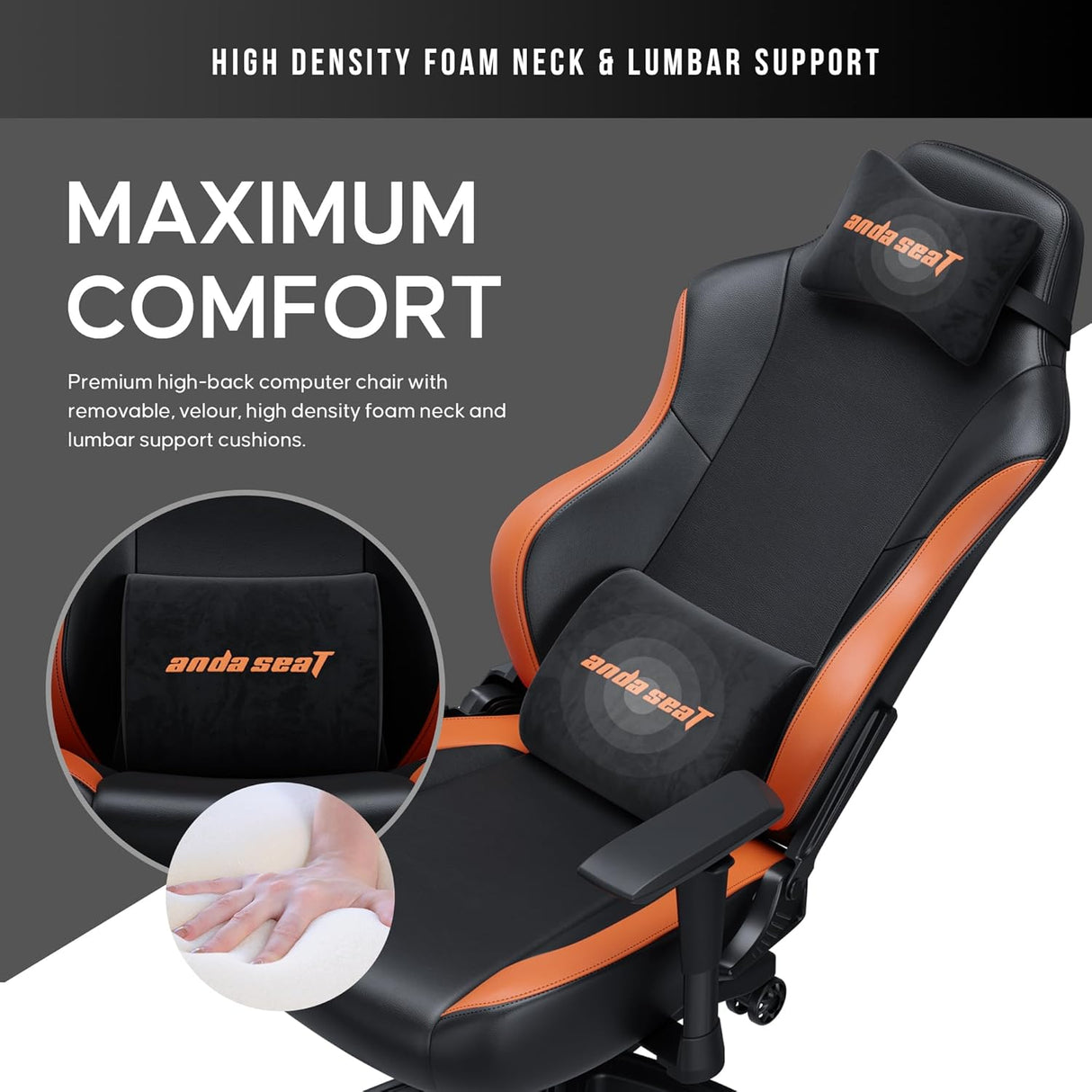 Anda Seat Luna Premium Adjustable Reclining Gaming Chair - Black & Orange