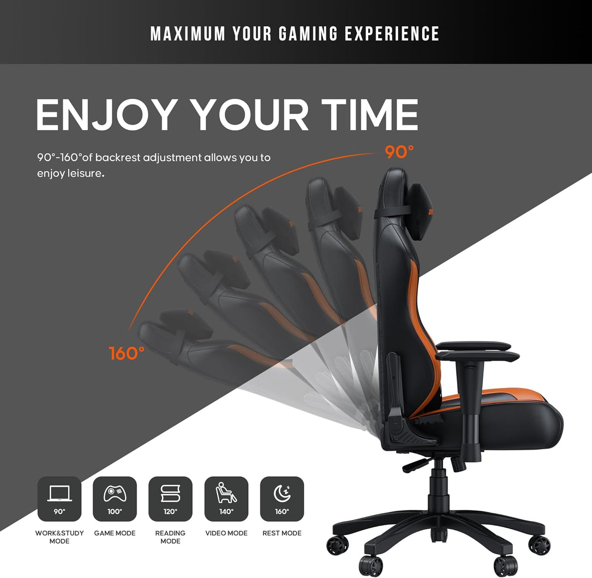 Anda Seat Luna Premium Adjustable Reclining Gaming Chair - Black & Orange