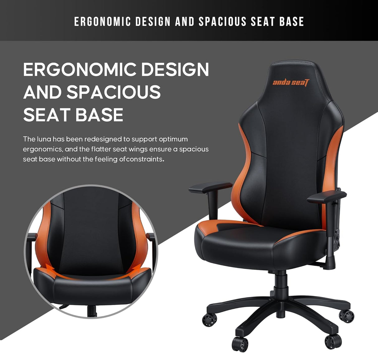 Anda Seat Luna Premium Adjustable Reclining Gaming Chair - Black & Orange
