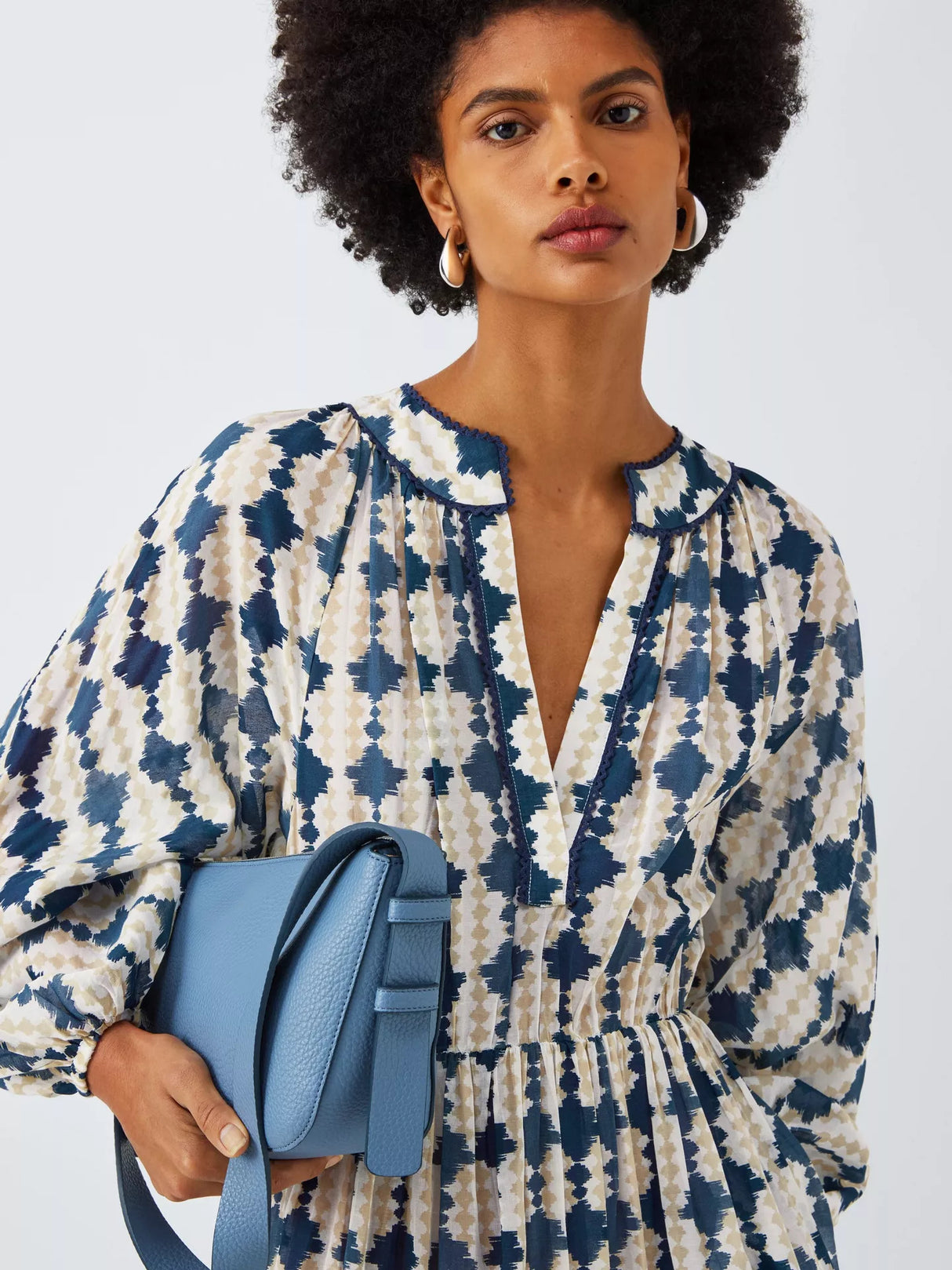 AND/OR Kimmy Geometric Print Long Sleeve V-Neck Dress UK 8 - Multi