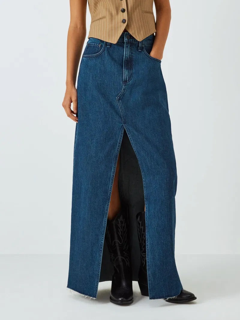 Rag & Bone Avery Featherweight High-Rise Denim Maxi Skirt - Ari - Size 31