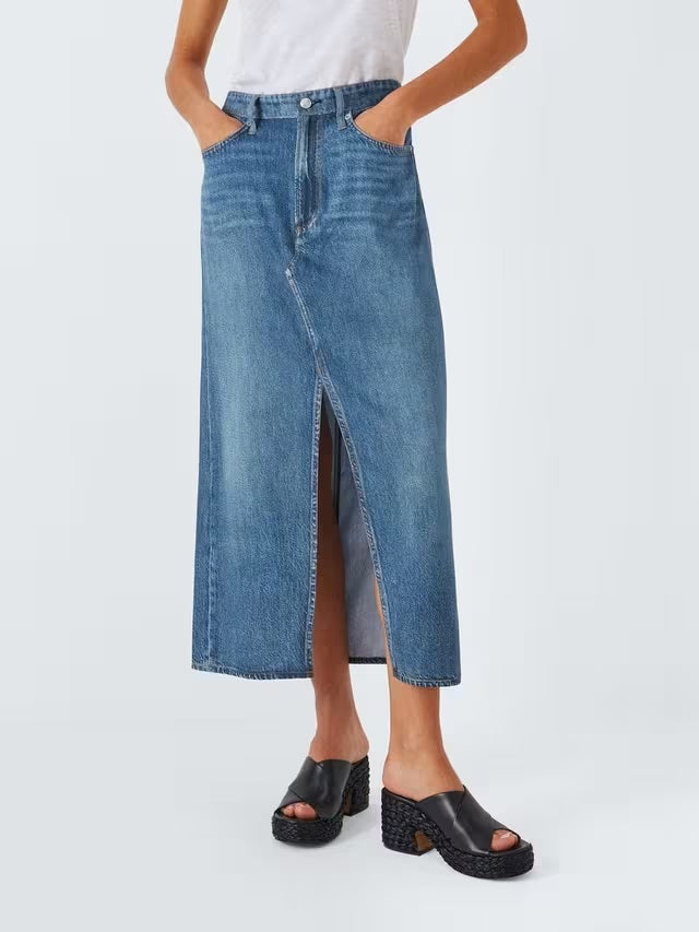 rag & bone Women's Clara Denim Front Split Midi Skirt - Cameron - Size 32