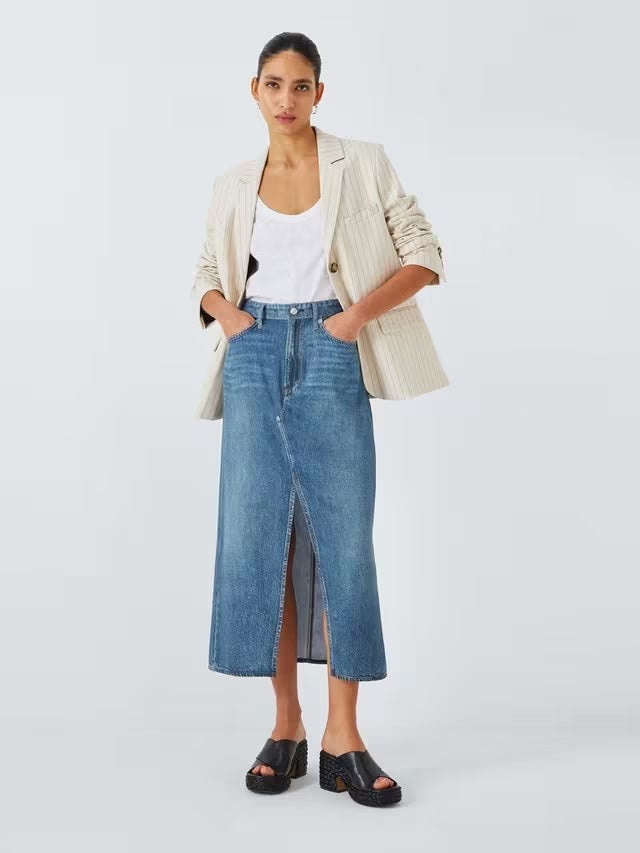 rag & bone Women's Clara Denim Front Split Midi Skirt - Cameron - Size 32