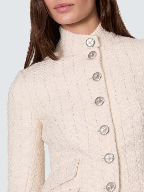 rag & bone Women's Slade High Neck Tweed Button Up Cotton Coat - White UK 8