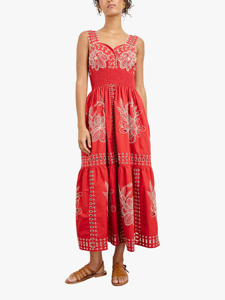 Rails Fawn Embroidered Cotton Regular Fit Midi Dress Terracotta - Size XS