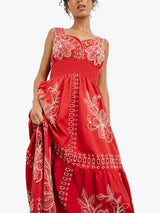 Rails Fawn Embroidered Cotton Regular Fit Midi Dress Terracotta - Size XS