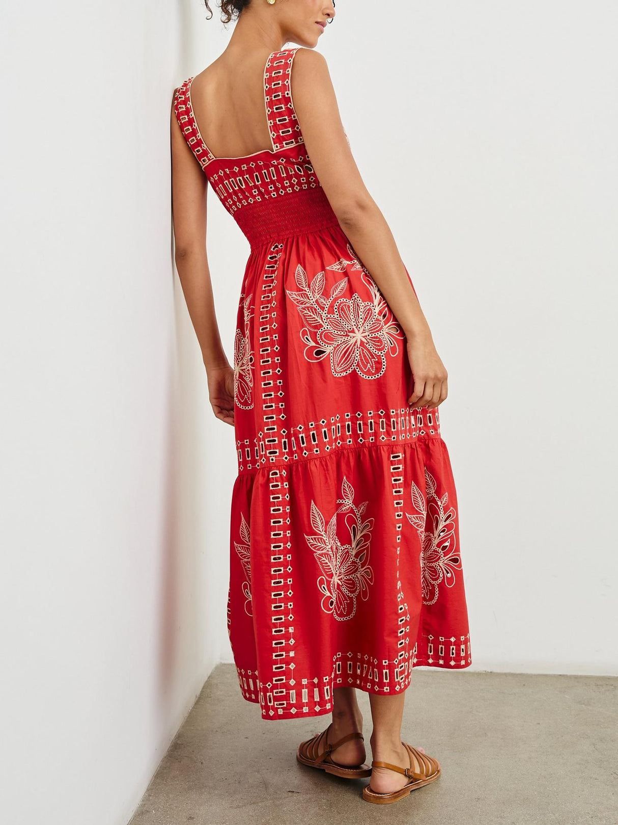 Rails Fawn Embroidered Cotton Regular Fit Midi Dress Terracotta - Size XS