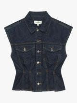 FRAME Women's The Nipped Classic Denim Button Vest Top - Dark Blue - S
