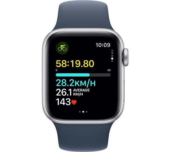 Apple Watch SE 2023 40mm GPS Smartwatch - Silver/Storm Blue Sports Band S/M