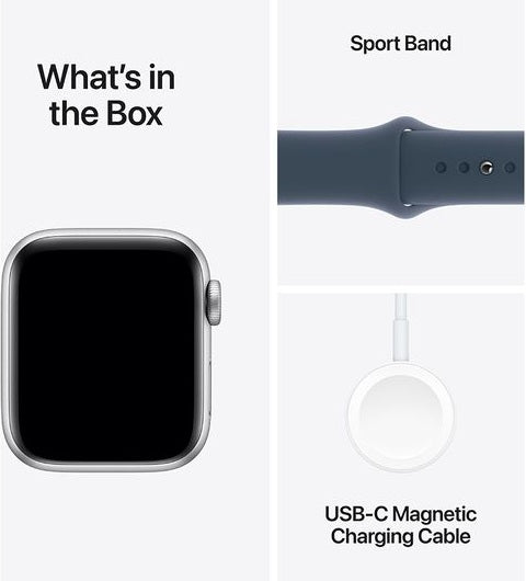Apple Watch SE 2023 40mm GPS Smartwatch - Silver/Storm Blue Sports Band S/M