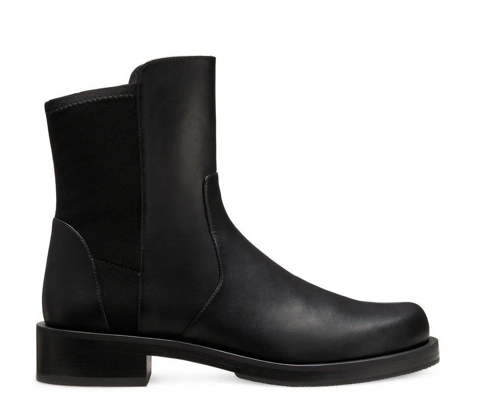 Stuart Weitzman 5050 Bold Bootie Block Heel Black Leather Ankle Boots - UK4