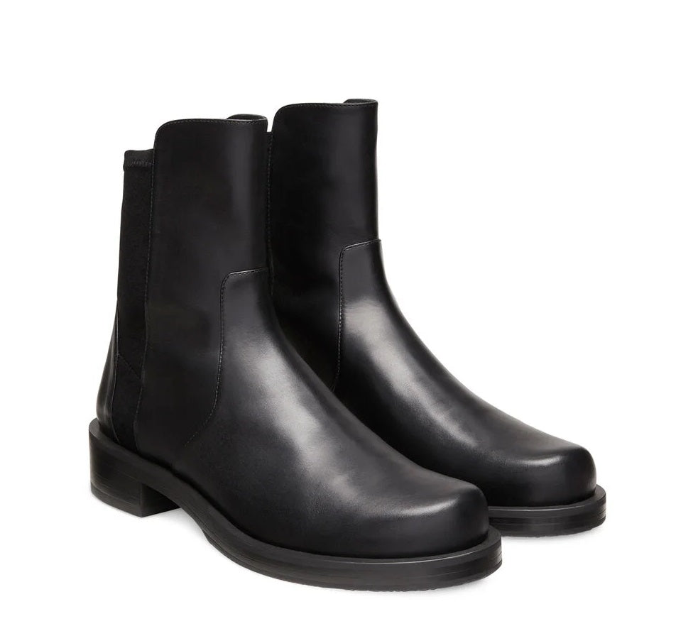 Stuart Weitzman 5050 Bold Bootie Block Heel Black Leather Ankle Boots - UK4