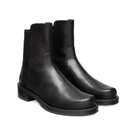 Stuart Weitzman 5050 Bold Bootie Block Heel Black Leather Ankle Boots - UK6