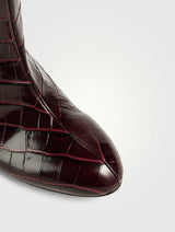 Stuart Weitzman Flareblock Plum Croc-Embossed Leather Knee High Boots UK 7