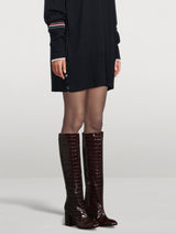 Stuart Weitzman Flareblock Plum Croc-Embossed Leather Knee High Boots UK 7