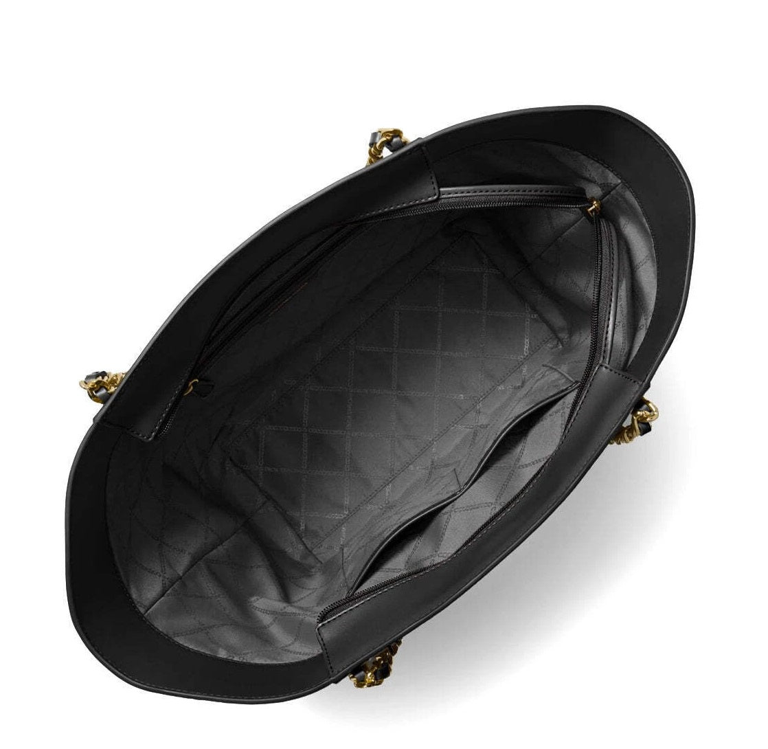 Michael Kors Westley Large Pebbled Leather Chain-Link Tote Bag - Black