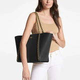 Michael Kors Westley Large Pebbled Leather Chain-Link Tote Bag - Black