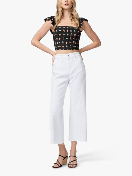 Paige Womens Anessa Raw Hem Cropped Wide Leg Jeans Crisp White - Size 28