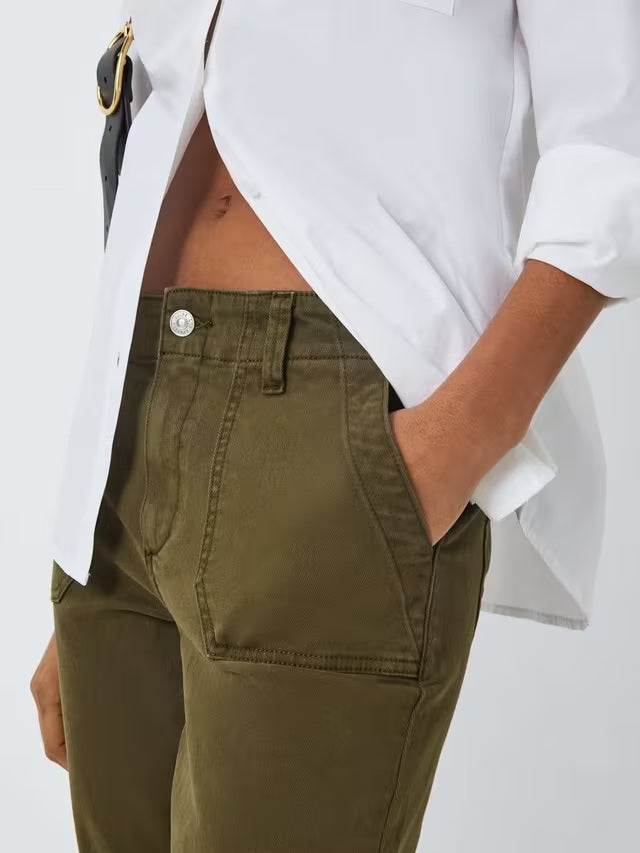 PAIGE Mayslie Women's Straight Leg Ankle Trousers - Vintage Olive - Size 24