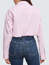 Good American Womens Striped Poplin Cotton Blend Bubble Shirt Size XL - Pink