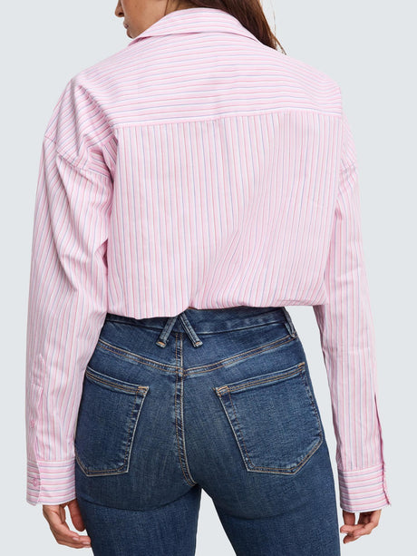 Good American Womens Striped Poplin Cotton Blend Bubble Shirt Size XL - Pink