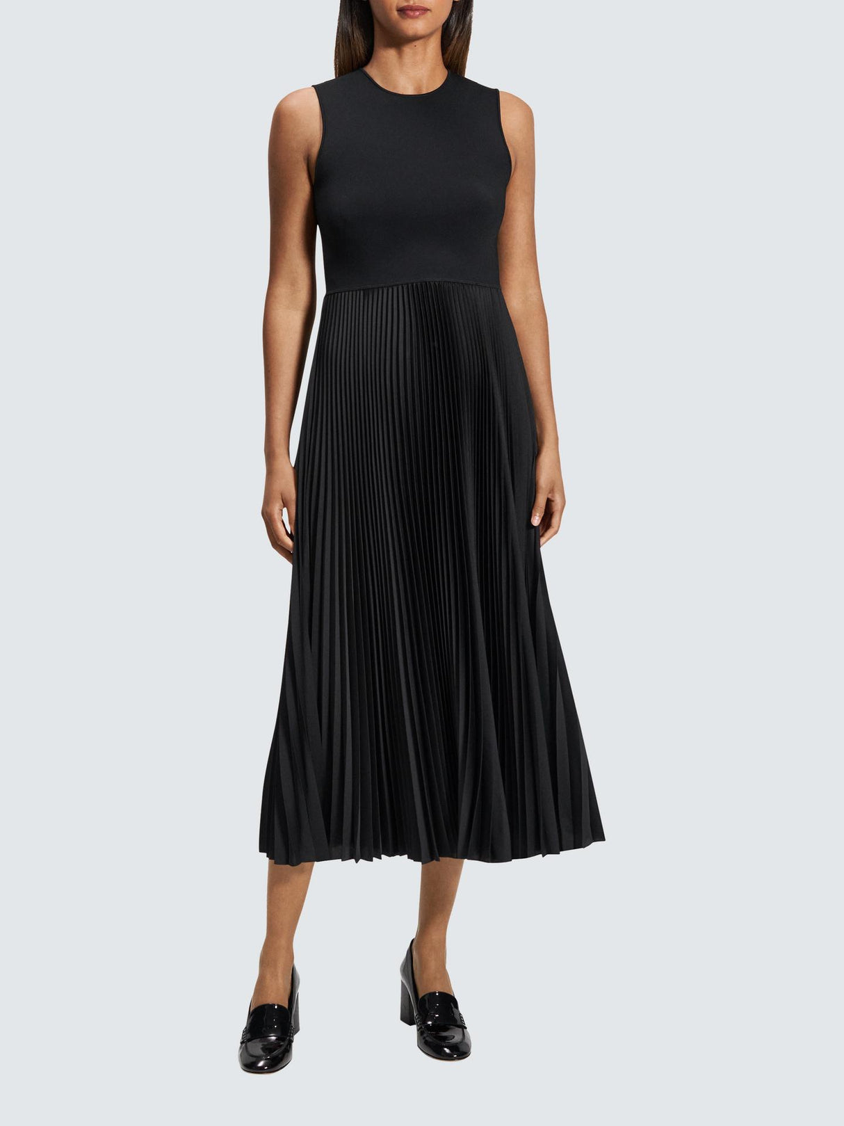 Theory Pleat Womens Regular Fit Rayon Sleeveless Midi Dress Black - Size S