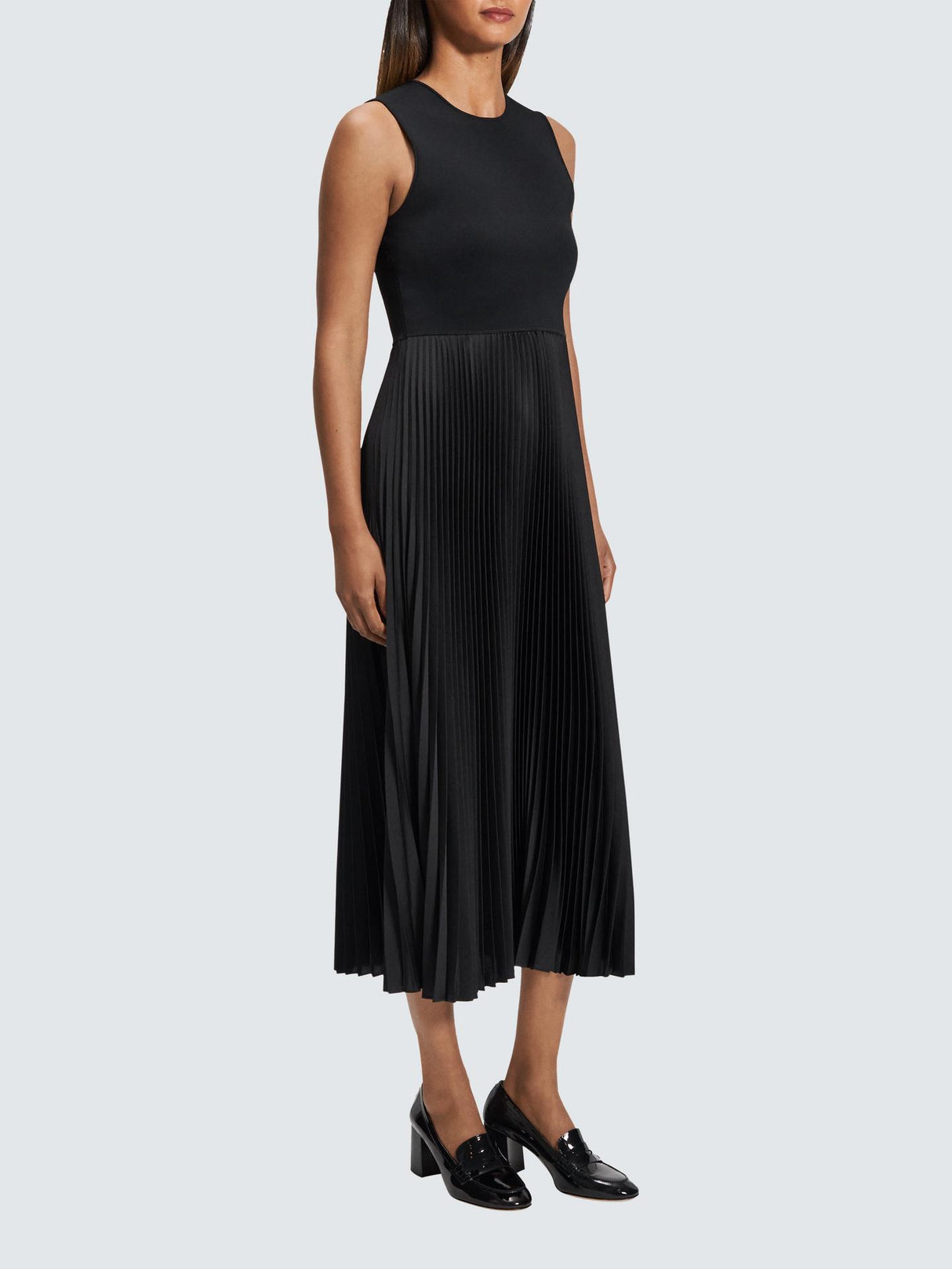 Theory Pleat Womens Regular Fit Rayon Sleeveless Midi Dress Black - Size S
