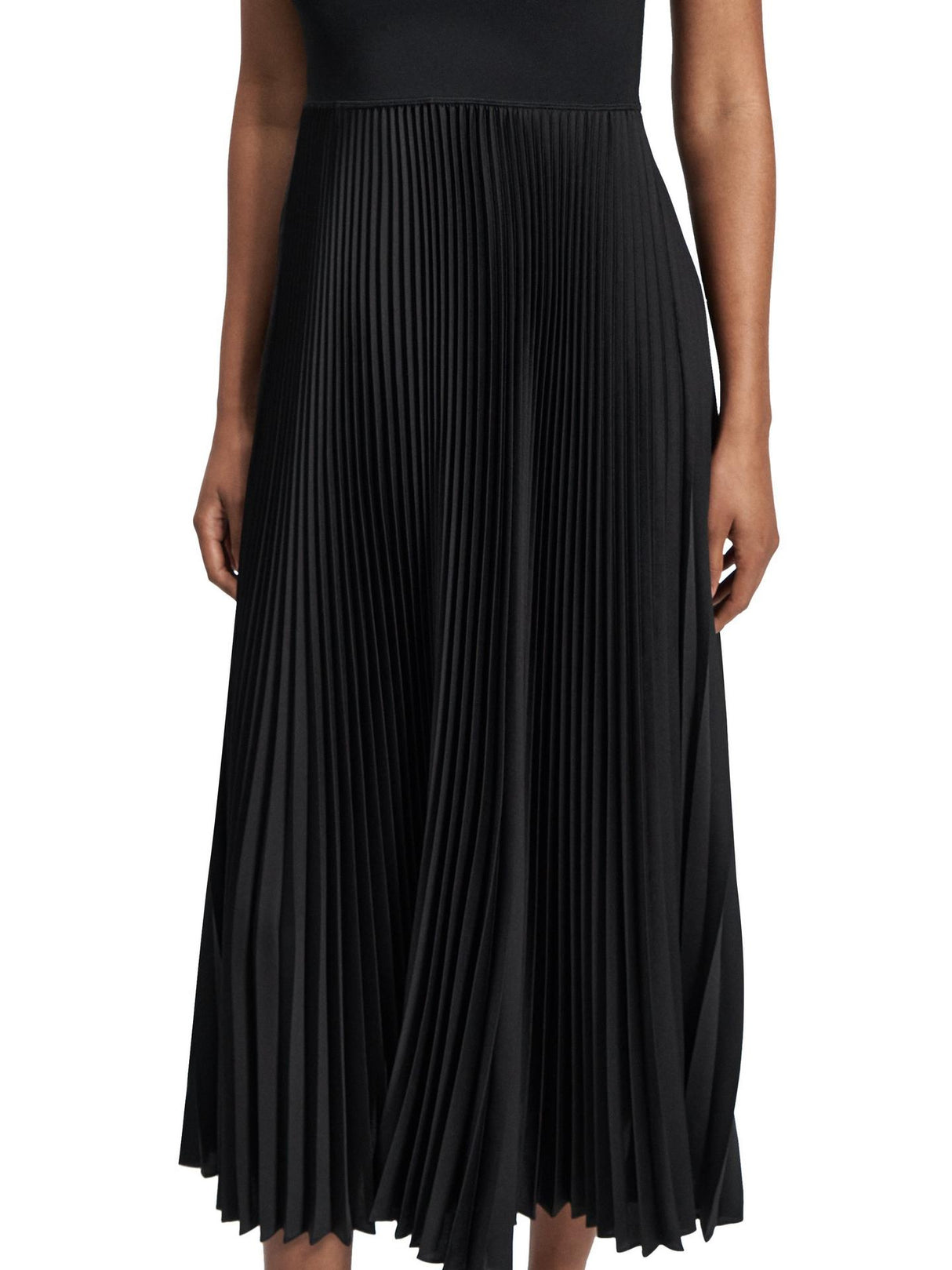 Theory Pleat Womens Regular Fit Rayon Sleeveless Midi Dress Black - Size S