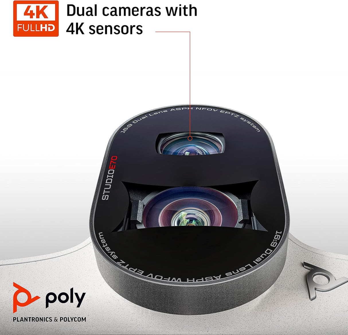 Poly Studio E70 USB 20MP 3840 x 2160p 4K UHD 7.3x Zoom Smart Camera - White - Kazoop 