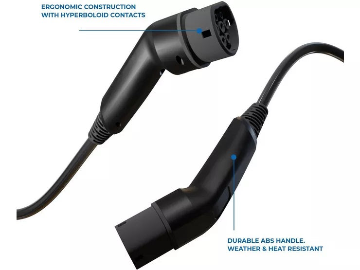 Wottz Type 2 to Type 2 32A 7.4kW EV Charging Cable 5m - Black - Kazoop 