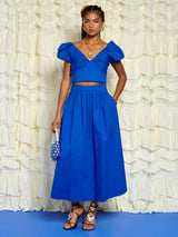 Sister Jane Women's High Waist A Line Cotton Blend Midi Skirt - Blue - UK 14