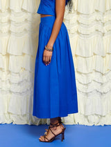 Sister Jane Women's High Waist A Line Cotton Blend Midi Skirt - Blue - UK 14