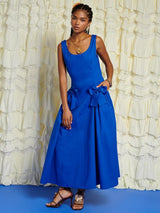 Sister Jane Womens Sleeveless Bow Detail Cotton Blend Midi Dress Blue Size 6