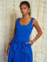 Sister Jane Womens Sleeveless Bow Detail Cotton Blend Midi Dress Blue Size 6