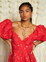 Sister Jane Maria Womens Polyester Floral Jacquard Midi Dress - Size 14 Red