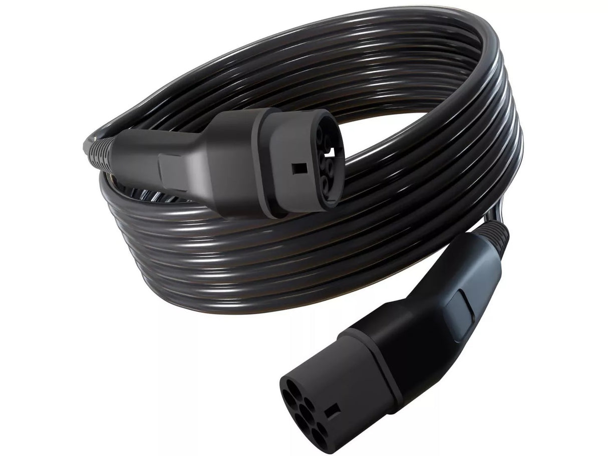 Wottz 3 Phase Type 2 to Type 2 32A / 22kW 5m Electric Vehicle Cable - Black