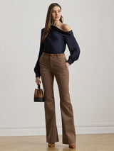 Ralph Lauren Zamiel Satin Charmeuse Navy Asymmetric One Shoulder Blouse - L