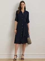 Ralph Lauren Karalynn Women Belted Polyester Shirt Dress Lauren Navy Size 10