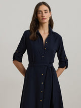 Ralph Lauren Karalynn Women Belted Polyester Shirt Dress Lauren Navy Size 10