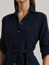 Ralph Lauren Karalynn Women Belted Polyester Shirt Dress Lauren Navy Size 10